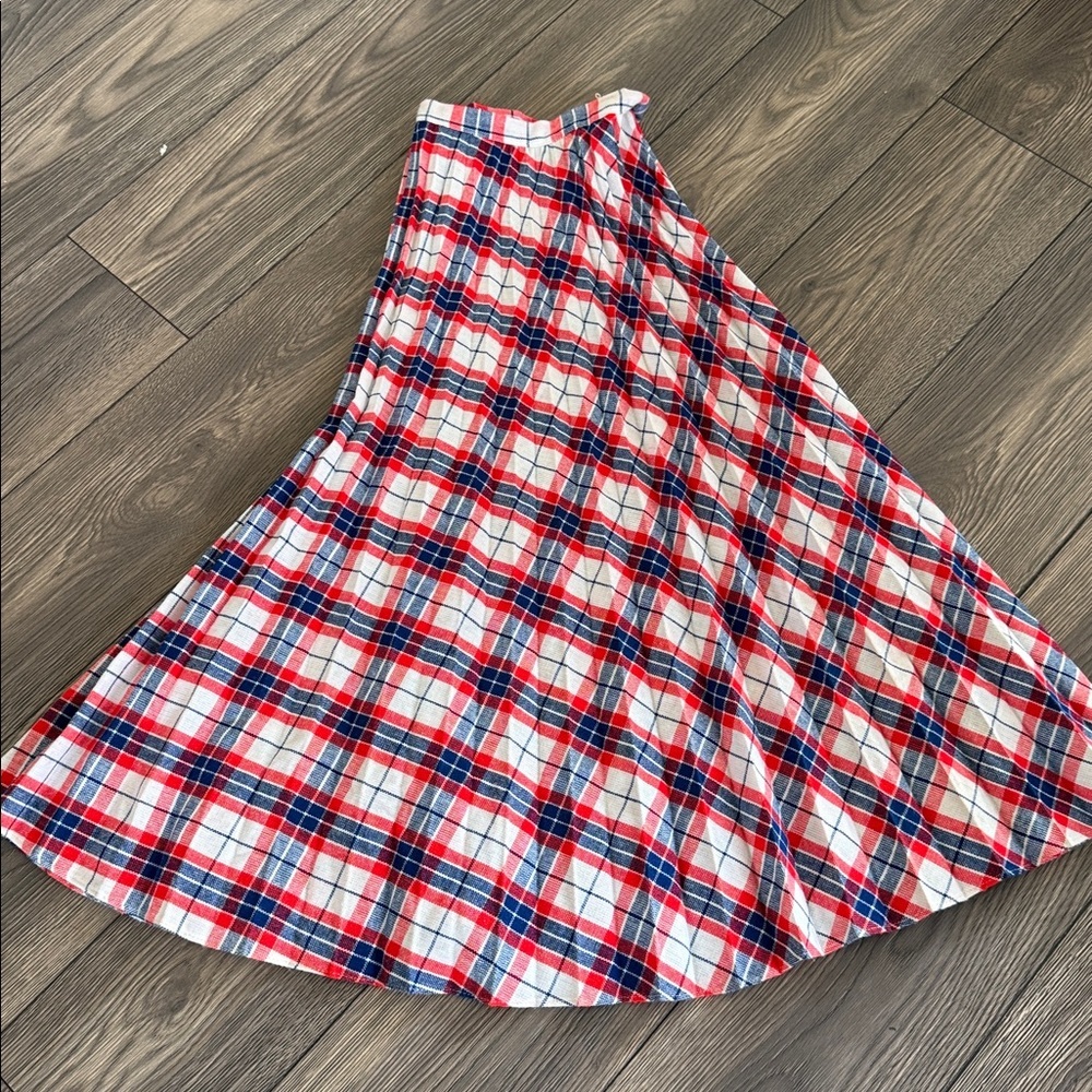 Vintage 1960’s Plaid pleated A-Line Skirt - Red white and Blue metal zipper